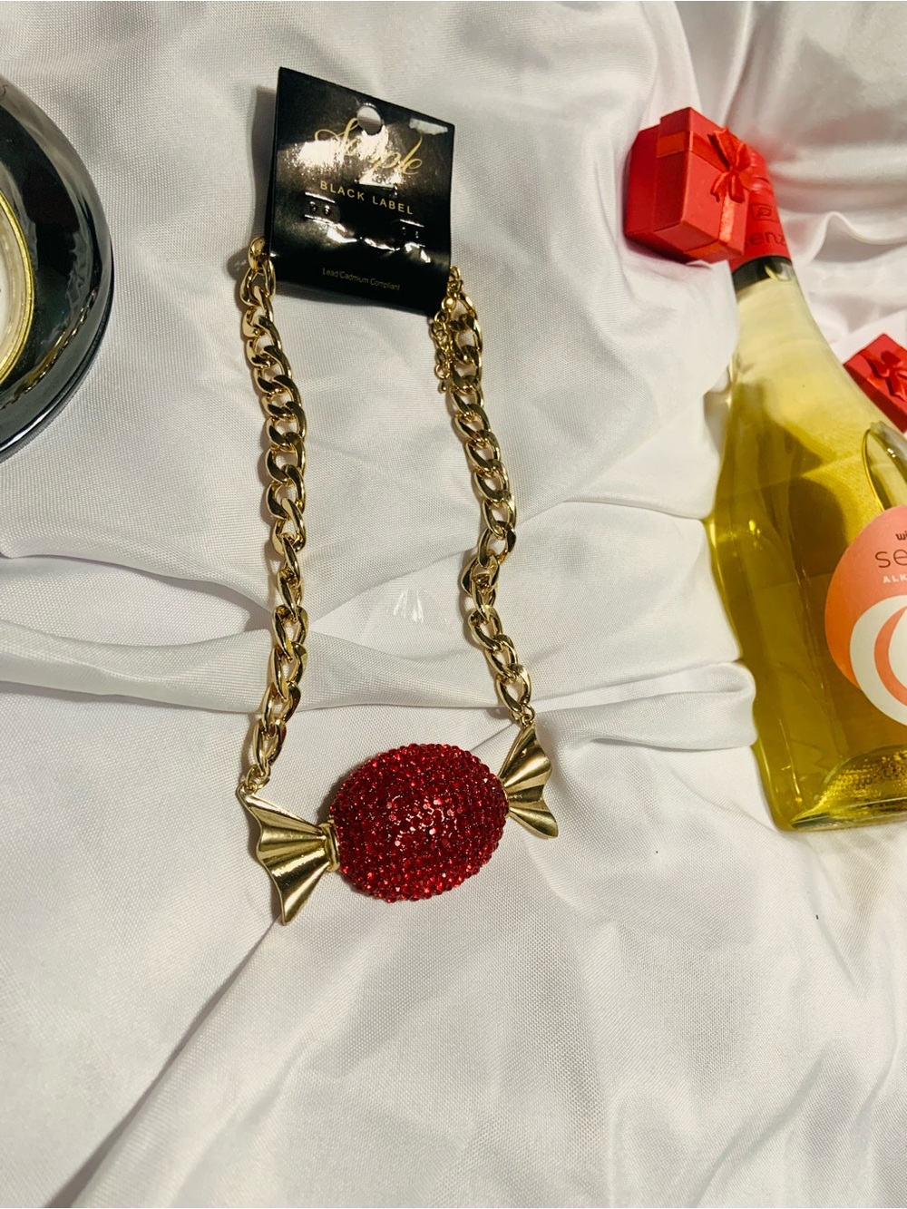 Gold Chain Necklace with Red Candy Pendant - Picture 5 of 6